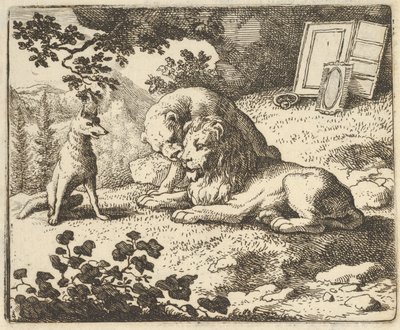 Renard lyver at han ga væren forskjellige dyrebare gjenstander som var ment for løven ..., 1650-75. av Allart van Everdingen