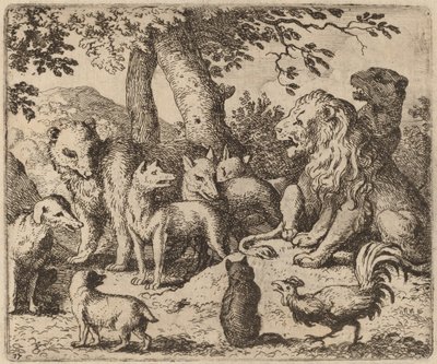 Reynard forsøker å rense seg selv, sannsynligvis ca. 16451656. av Allart van Everdingen
