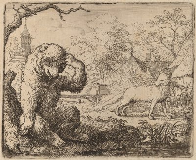 Reynard håner den sørgelige bjørnen, sannsynligvis ca. 16451656. av Allart van Everdingen