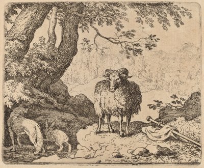 Reynard vender hjem, akkompagnert av væren og kaninen, sannsynligvis ca. 16451656. av Allart van Everdingen