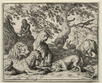 Reynard the Fox: Reynard beskriver et falskt plott mot løven. av Allart van Everdingen