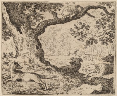 Reynards far og katten forfulgt av hunder, sannsynligvis ca. 16451656. av Allart van Everdingen