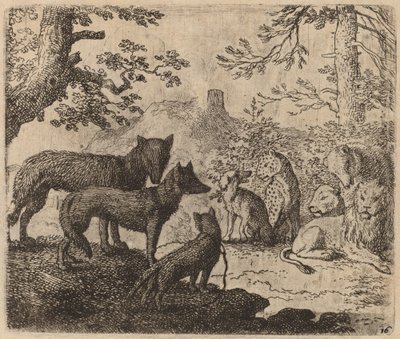 Reynards slektninger ber for ham, sannsynligvis ca. 16451656. av Allart van Everdingen