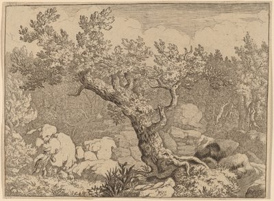 Sportsmann nær et stort tre, sannsynligvis ca. 16451656. av Allart van Everdingen