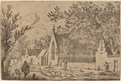 Svineflokk nær et kapell, sannsynligvis ca. 16451656. av Allart van Everdingen