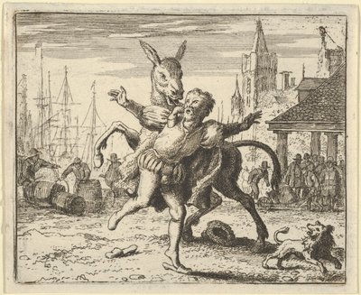 Rumpa, sjalu på oppmerksomheten hunden får fra sin herre, ser ut til å etterligne ..., 1650-75. av Allart van Everdingen