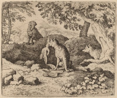 Grevlingen går for å advare Reynard, sannsynligvis ca. 16451656. av Allart van Everdingen