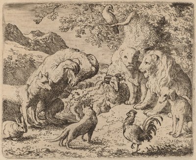 The Bear beseches the Lion for Justice, sannsynligvis ca. 16451656. av Allart van Everdingen