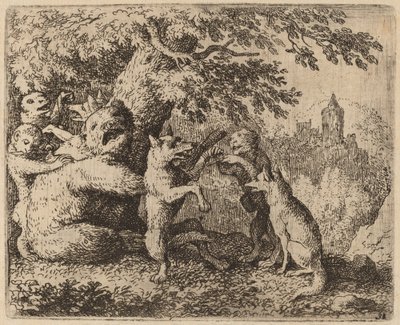 Bjørnen og ulven blir forfulgt, sannsynligvis ca. 16451656. av Allart van Everdingen