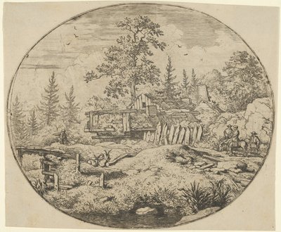 Landskapet med trebroen, 1600-tallet. av Allart van Everdingen