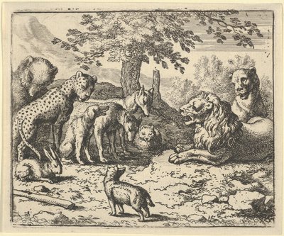 Løven tar råd fra de andre dyrene for Renards straff, 1650-75. av Allart van Everdingen