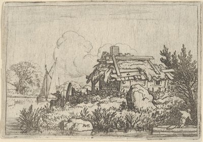 The Ruined Cottage, omgitt av vann, 1600-tallet. av Allart van Everdingen