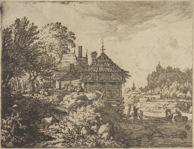 De to båtene nærmer seg en hytte, 1600-tallet. av Allart van Everdingen