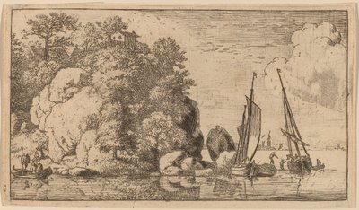To båter på en bred elv, sannsynligvis ca. 16451656. av Allart van Everdingen
