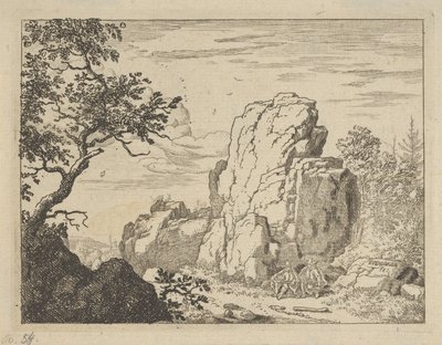 To menn som sitter ved foten av en høy klippe, 1600-tallet. av Allart van Everdingen