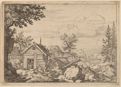 To menn i døråpningen til en hytte, sannsynligvis ca. 16451656. av Allart van Everdingen