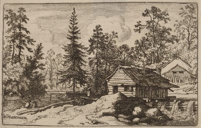 Kvinne i et elvelandskap som ser mot en båt av Allart van Everdingen