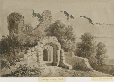 Dudley Castle - The Gateway: rød-sepia vasketegning, 8. juni 1843 av Allen Edward Everitt
