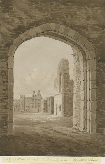 Dudley Castle - The Keep: rød-sepia-tegning, 8. juni 1843 av Allen Edward Everitt