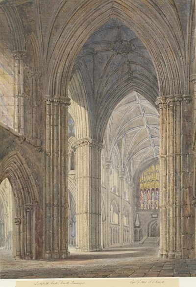 Interiør i Lichfield Cathedral - North Transept: vannfargemaleri, 7. september 1842 av Allen Edward Everitt