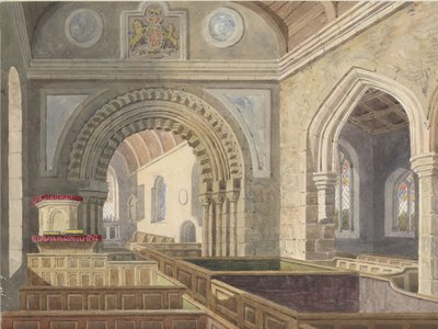 Interiør i Longdon Church: akvarellmaleri, ndc 1842] av Allen Edward Everitt