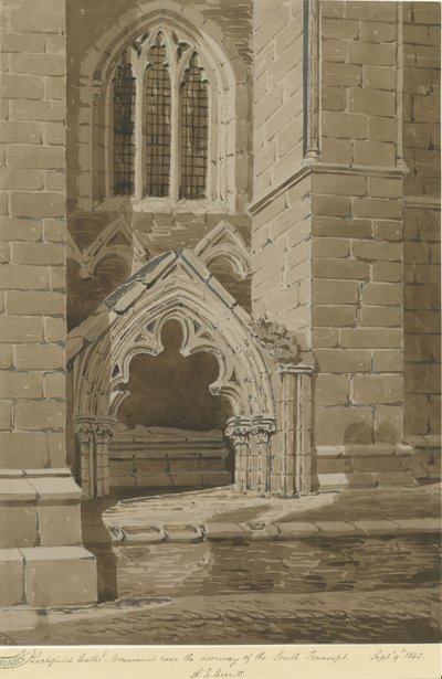 Lichfield Cathedral - South Transept: rød sepia-tegning, 9. september 1842 av Allen Edward Everitt