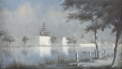 The Moat at Mandalay by Moonlight, 1924 (wc på papir) av Alma Claude Burlton Cull