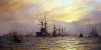 Flåtens ankomst for å gjennomgå kroningen av kong George V av Storbritannia (1865-1936), i 1911 av Alma Claude Burlton Cull