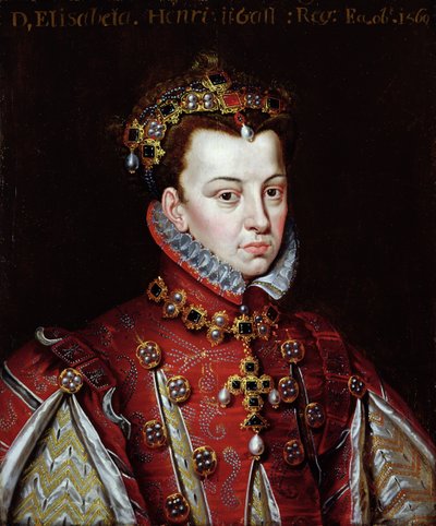 Portrett av Elizabeth de Valois (1545-68) dronning av Spania (olje på lerret) av Alonso (studio of) Sanchez Coello