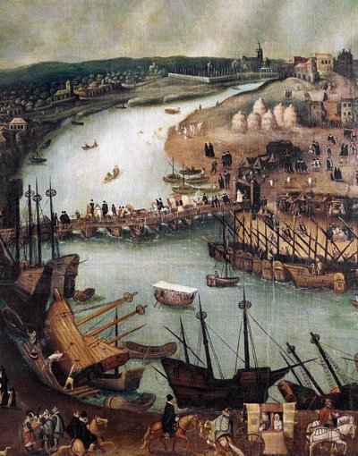 Byen Sevilla. Detaljhavn og kommersielle aktiviteter (maleri, slutten av 1500-tallet) av Alonso Sánchez Coello