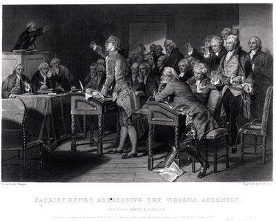 Patrick Henry taler til Virginia Assembly, mars 1775 gravert av Henry Bryan Hall (1808-84), 1856 av Alonzo Chappel