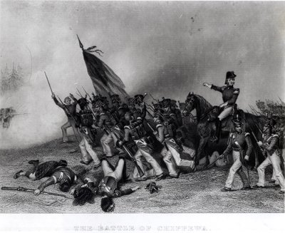 Slaget ved Chippewa, general Scott som beordrer anklagen for McNeils bataljon, 5. juli 1814, gravert av Johnson, Fry und Co. (gravering) (bundw-foto) av Alonzo Chappel