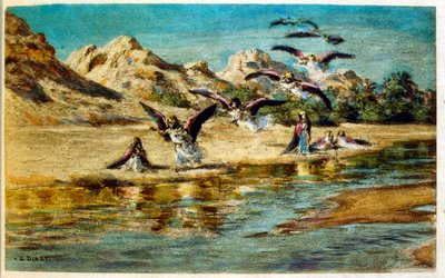 Illustrasjon av Dinet fra «Mirages» Scener fra arabisk liv. 1906. Mirages, Scenes De La Vie Arab ble illustrert av Etienne Dinet med kommentarer av Silman Ben Ibrahim Bamer. Nasreddine Dinet ble født som Alphonse-Etienne Dinet; (1861-1929) var fransk av Alphonse Etienne Dinet