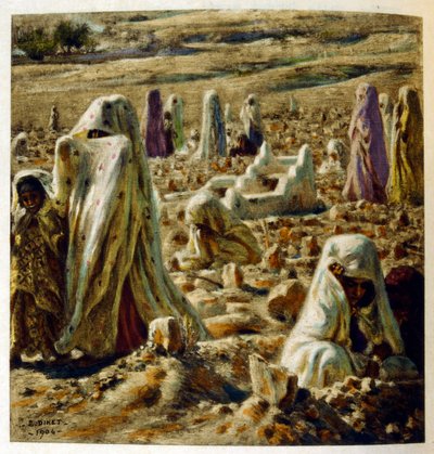 Illustrasjon av Dinet fra «Mirages» Scener fra arabisk liv. 1906. Mirages, Scenes De La Vie Arab ble illustrert av Etienne Dinet med kommentarer av Silman Ben Ibrahim Bamer. Nasreddine Dinet ble født som Alphonse-Etienne Dinet; (1861-1929) var fransk av Alphonse Etienne Dinet