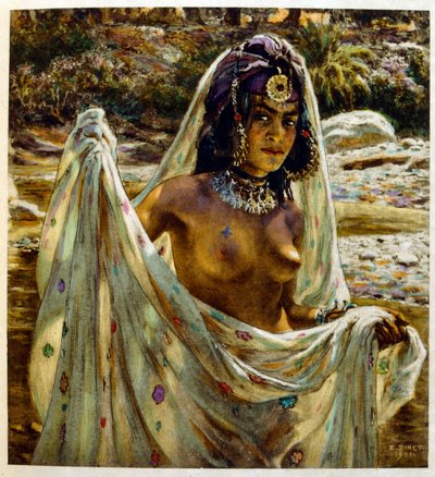 Illustrasjon av Dinet fra «Mirages» Scener fra arabisk liv. 1906. Mirages, Scenes De La Vie Arab ble illustrert av Etienne Dinet med kommentarer av Silman Ben Ibrahim Bamer. Nasreddine Dinet ble født som Alphonse-Etienne Dinet; (1861-1929) var fransk av Alphonse Etienne Dinet