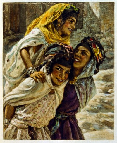 Illustrasjon av Dinet fra «Mirages» Scener fra arabisk liv. 1906. Mirages, Scenes De La Vie Arab ble illustrert av Etienne Dinet med kommentarer av Silman Ben Ibrahim Bamer. Nasreddine Dinet ble født som Alphonse-Etienne Dinet; (1861-1929) var fransk av Alphonse Etienne Dinet