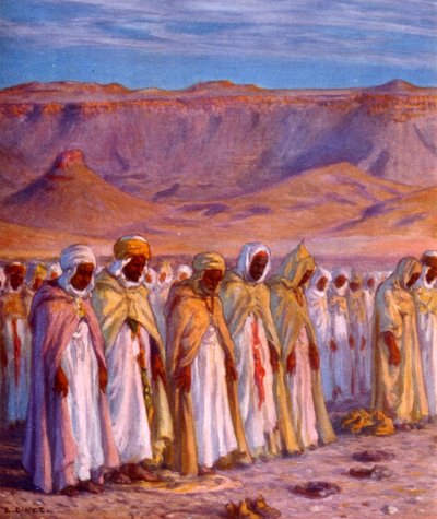 Illustrasjon som viser muslimske arabiske pilegrimer på vei til Mekka. av Nasreddine Dinet (Alphonse-Étienne Dinet). 1861 1929 av Alphonse Etienne Dinet