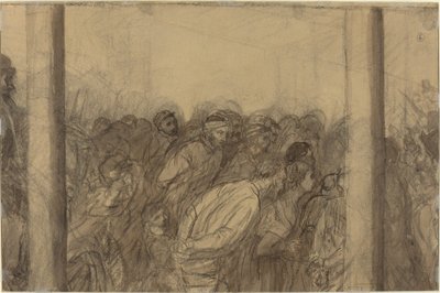 Mengde av mennesker sett mellom to kolonner [verso]. av Alphonse Legros