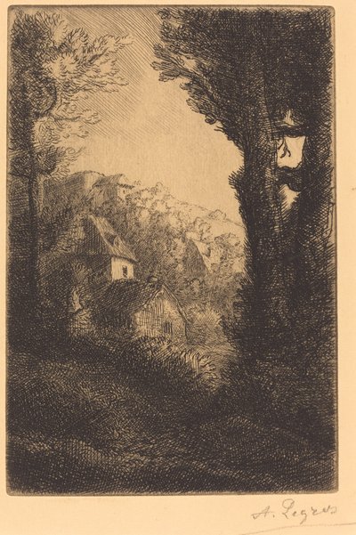 Gård på en åsside i sollys av Alphonse Legros