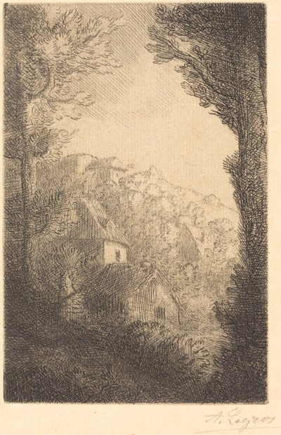 Gård på en åsside i sollys av Alphonse Legros