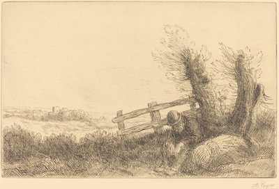 Bonde liggende Bonden i ro. av Alphonse Legros