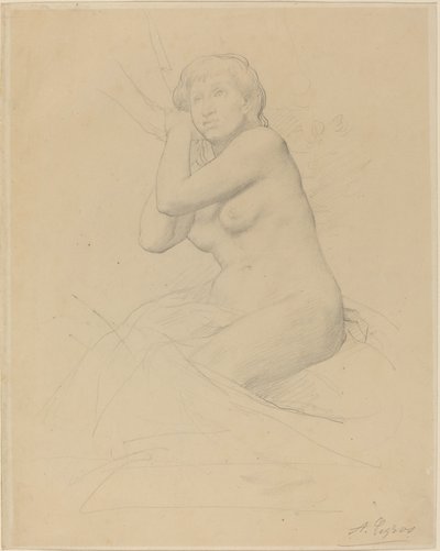 Naken kvinne sitter. av Alphonse Legros