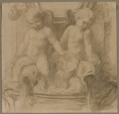 Fontene med Putti Riding Delfiner av Alphonse Legros