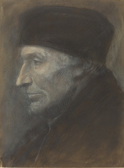 Hodet til en mann med en kalott. av Alphonse Legros
