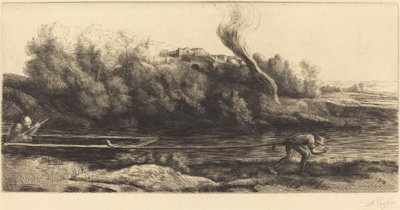 Landskap med båt, 2. plate (Paysage au bateau) av Alphonse Legros