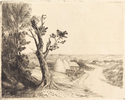 Landskap med høystakker av Alphonse Legros