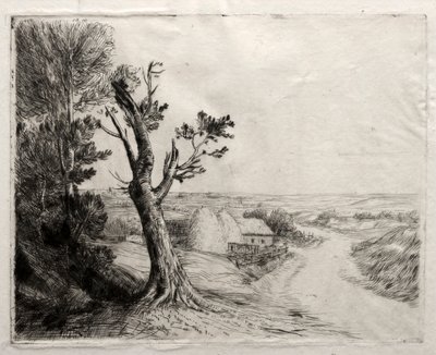 Landskap med stråstakker. av Alphonse Legros
