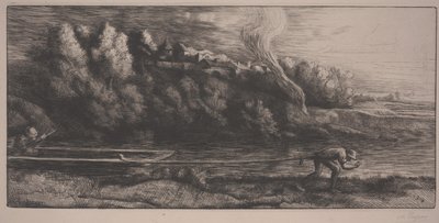 Landskap med båt (etsing) av Alphonse Legros