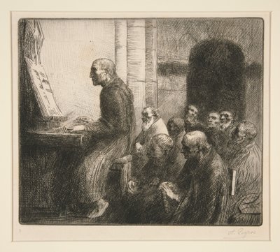 Munk som spiller orgel i en kirke av Alphonse Legros