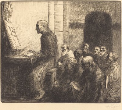 Munk som spiller orgel i kirken (Moine jouant de l